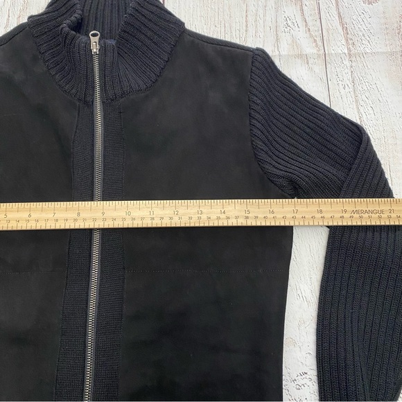 Anthropologie Charcoal Knit Suede Leather & Wool Jacket Sweater Small - Picture 13 of 13